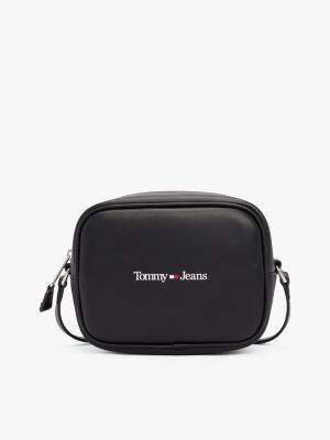 black crossbody-kameratasche mit logo für damen - tommy jeans