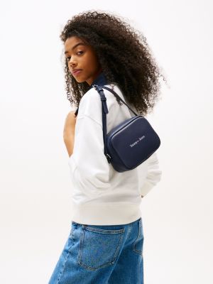 blau crossbody-kameratasche mit logo für damen - tommy jeans