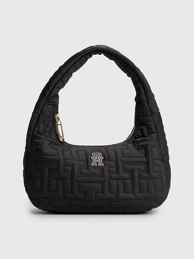 black chic monogram recycled hobo shoulder bag for women tommy hilfiger