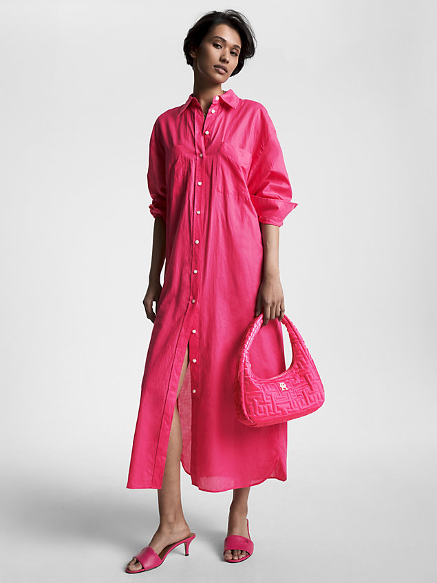 pink chic monogram recycled hobo shoulder bag for women tommy hilfiger
