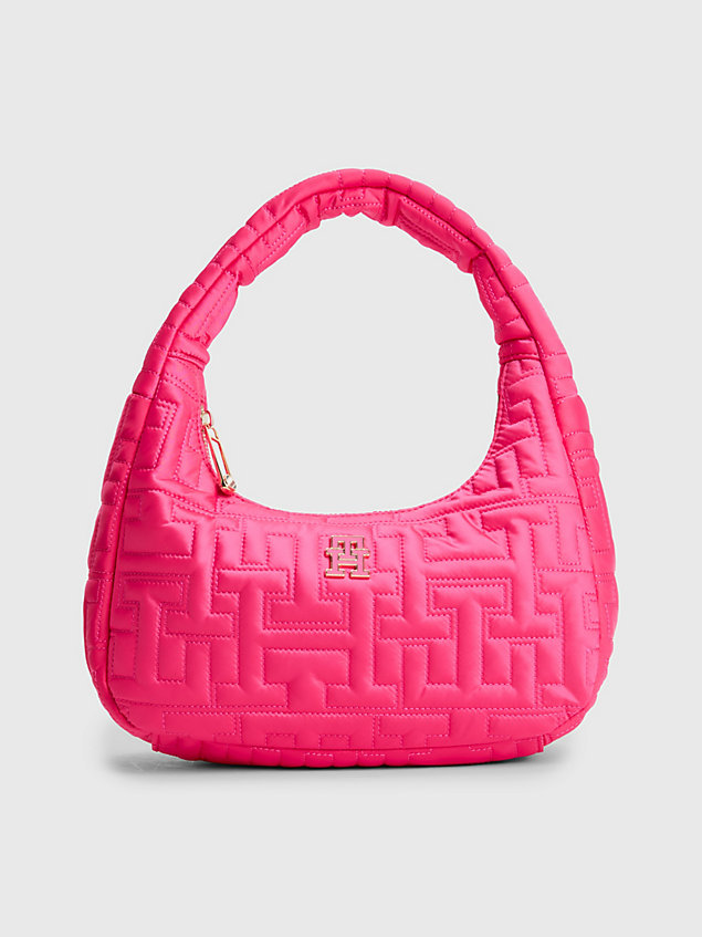 pink chic monogram recycled hobo shoulder bag for women tommy hilfiger