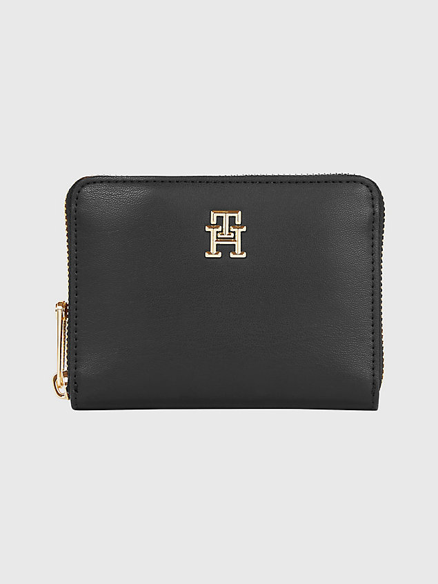 black iconic monogram medium zip-around wallet for women tommy hilfiger