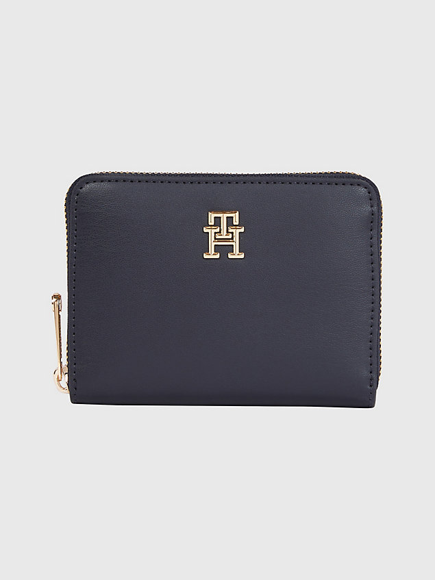 blue iconic monogram medium zip-around wallet for women tommy hilfiger