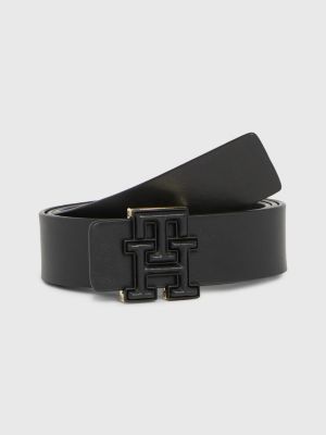 Luxe Leather Gürtel mit Tommy Monogramm-Schnalle | Hilfiger Schwarz 