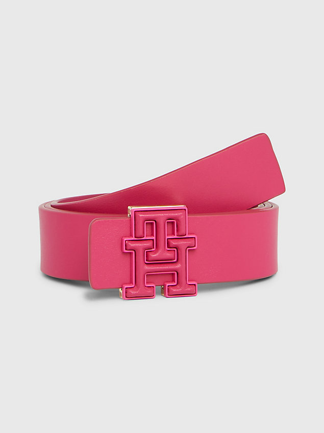 pink luxe leather monogram buckle belt for women tommy hilfiger