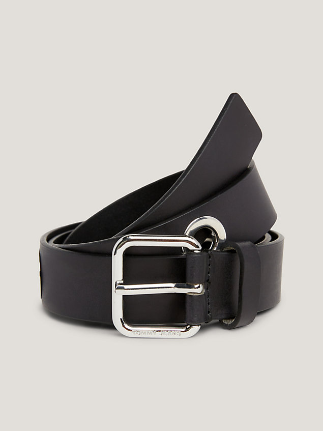 black square buckle eyelet leather belt for women tommy jeans
