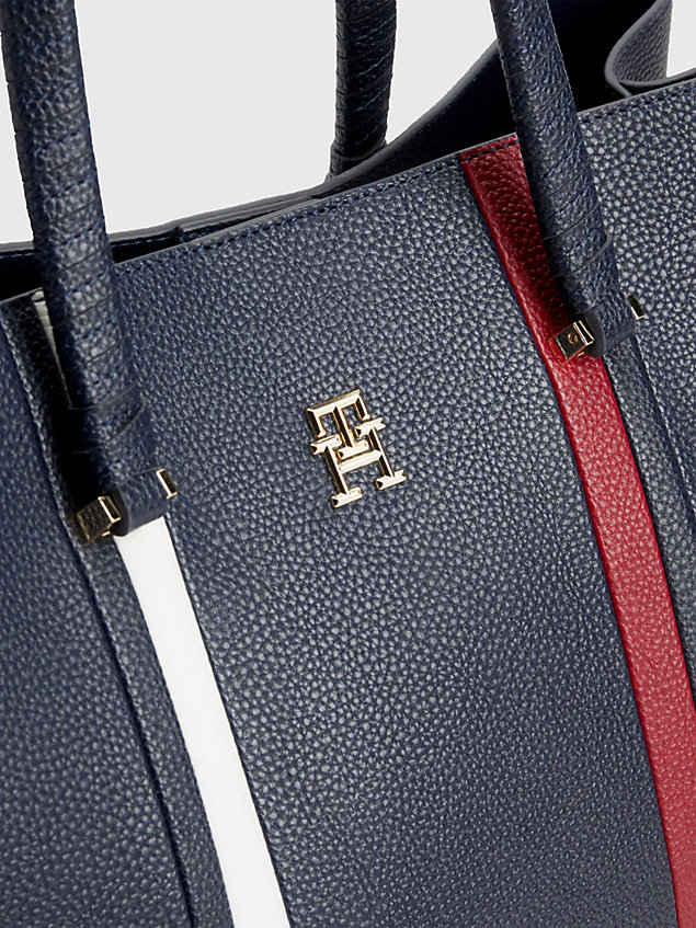 blue signature satchel mit monogramm für damen - tommy hilfiger
