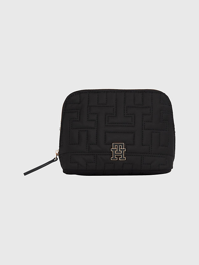 black chic recycled monogram quilting washbag for women tommy hilfiger