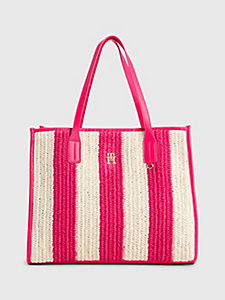 pink th city stripe crochet tote for women tommy hilfiger