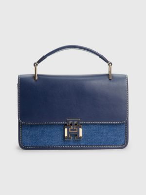 Tommy Hilfiger, Bags, Tommy Hilfiger Fabric Canvas Midnight Blue Monogram  Handbag Tote