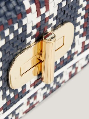 blue turn lock woven leather crossover bag for women tommy hilfiger