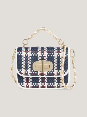 Sac bandouli re Turn Lock en cuir tress Bleu Tommy Hilfiger