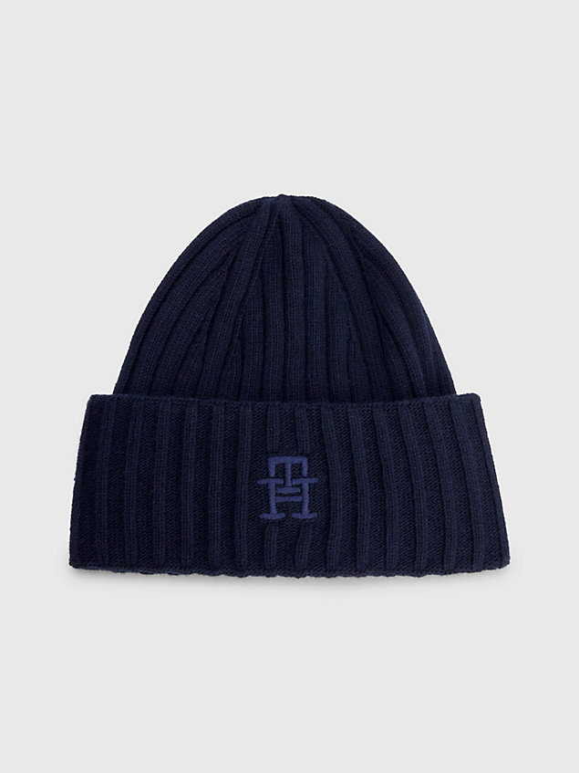 blue iconic monogram embroidery beanie for women tommy hilfiger