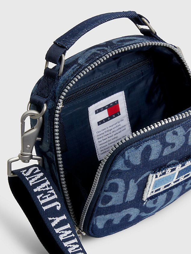 blue heritage spell-out denim crossover bag for women tommy jeans