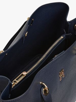 blau th emblem satchel für damen - tommy hilfiger