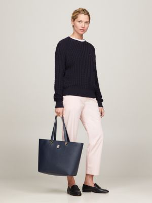 Borsa tote bag da portare alla spalla, chiusura con cerniera navy Tommy  Hilfiger