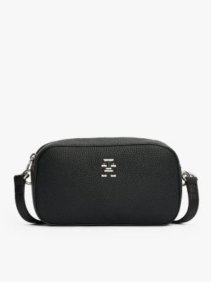 black th emblem crossbody-kameratasche für damen - tommy hilfiger