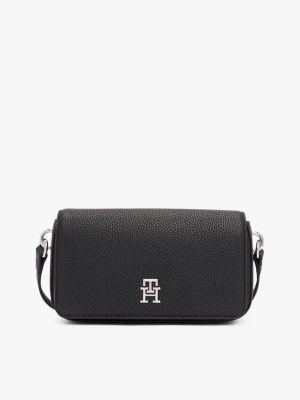 black th emblem crossbody-tasche mit klappe für damen - tommy hilfiger