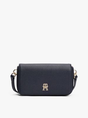 blau th emblem crossbody-tasche mit klappe für damen - tommy hilfiger