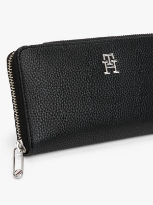 schwarz th emblem große reißverschluss-brieftasche für damen - tommy hilfiger