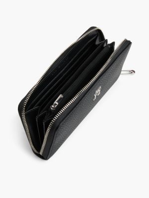 black th emblem large zip-around wallet for women tommy hilfiger