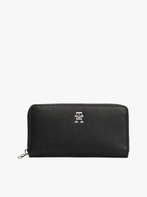 black th emblem large zip-around wallet for women tommy hilfiger