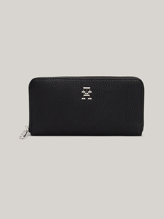 black th emblem large zip-around wallet for women tommy hilfiger