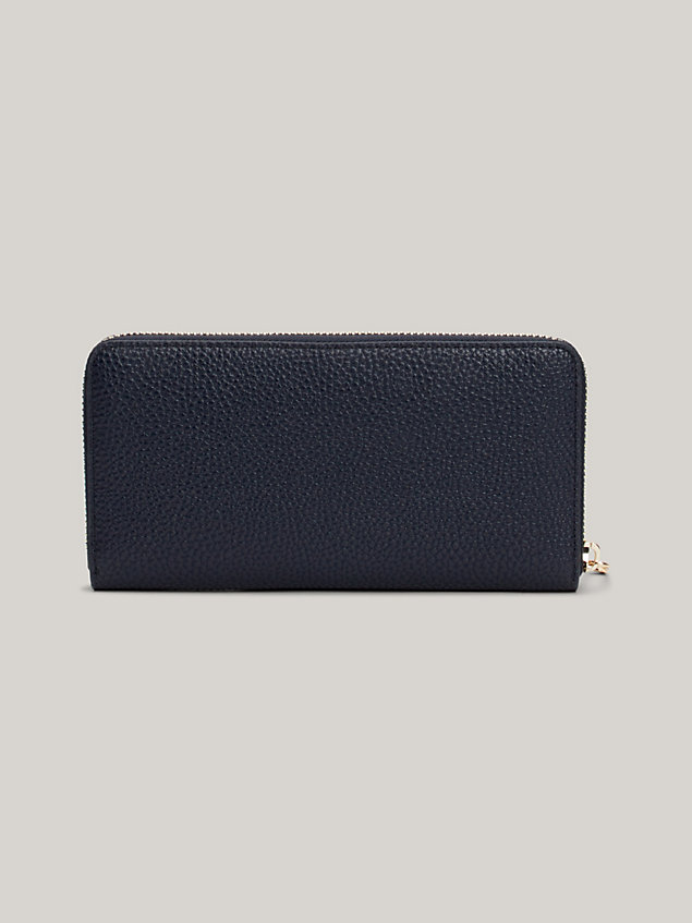 blue th emblem large zip-around wallet for women tommy hilfiger