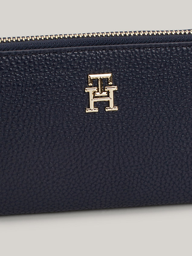 blue th emblem large zip-around wallet for women tommy hilfiger