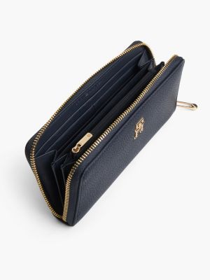 blue th emblem large zip-around wallet for women tommy hilfiger