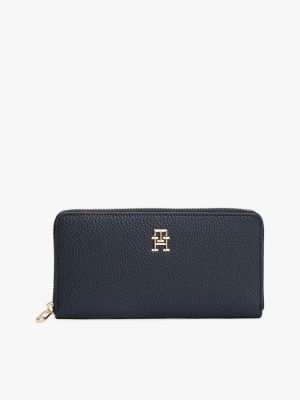 blue th emblem large zip-around wallet for women tommy hilfiger