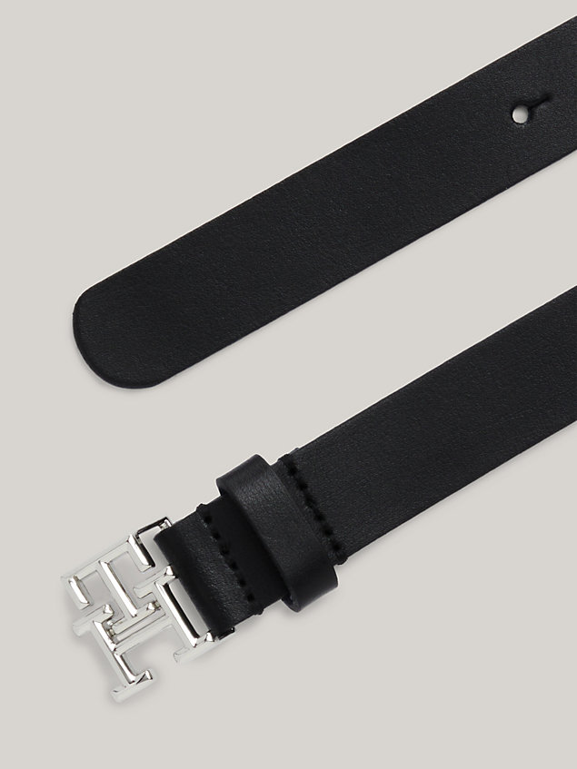 black th emblem plaque leather belt for women tommy hilfiger