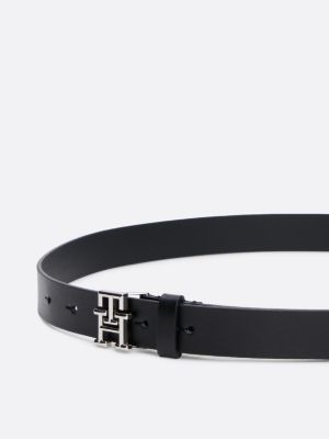 black th emblem plaque leather belt for women tommy hilfiger