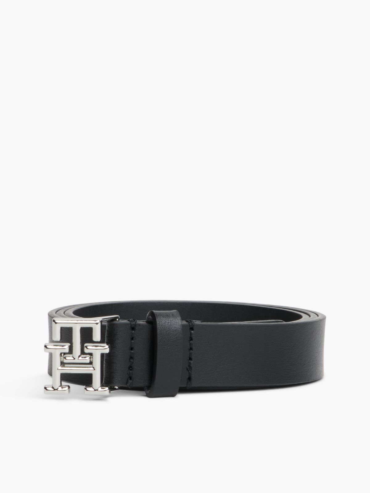 TH Emblem Plaque Leather Belt — Black