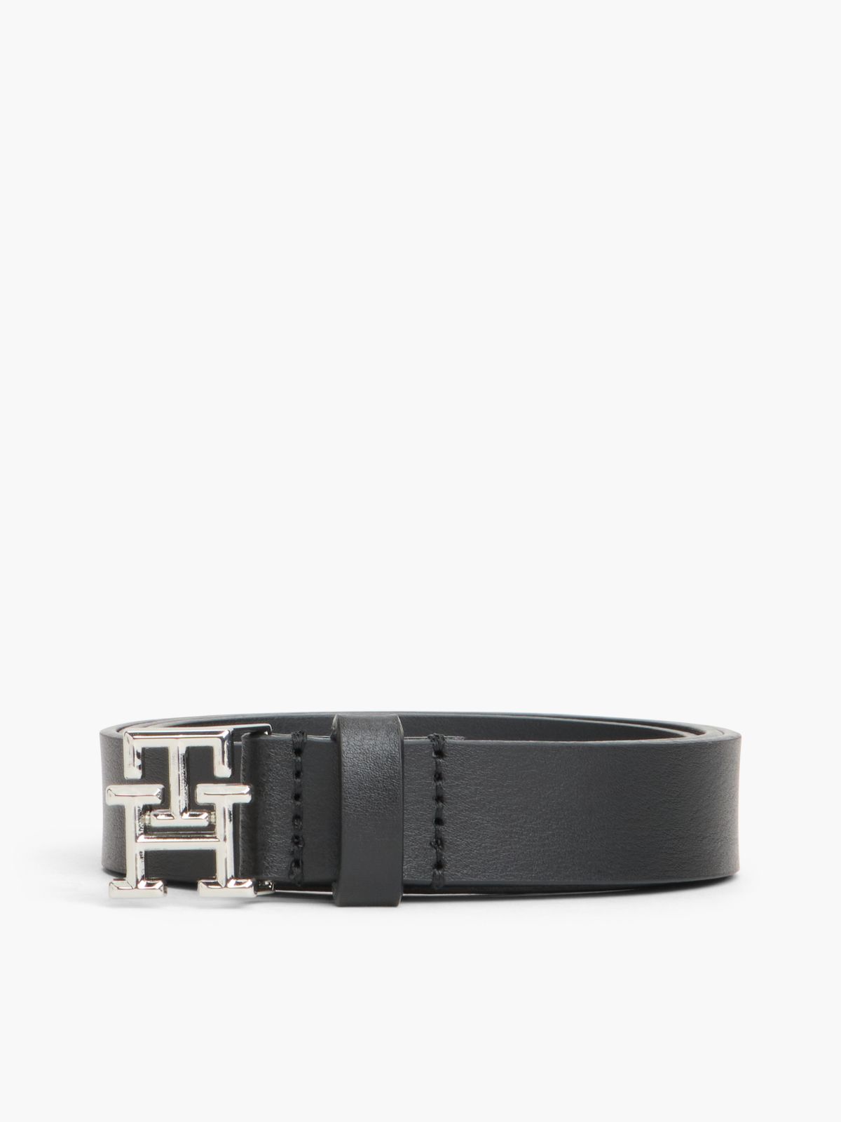 TH Emblem Plaque Leather Belt — Black