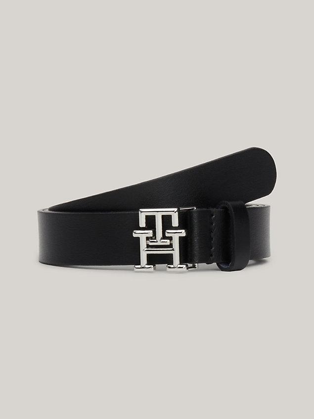 black th emblem plaque leather belt for women tommy hilfiger