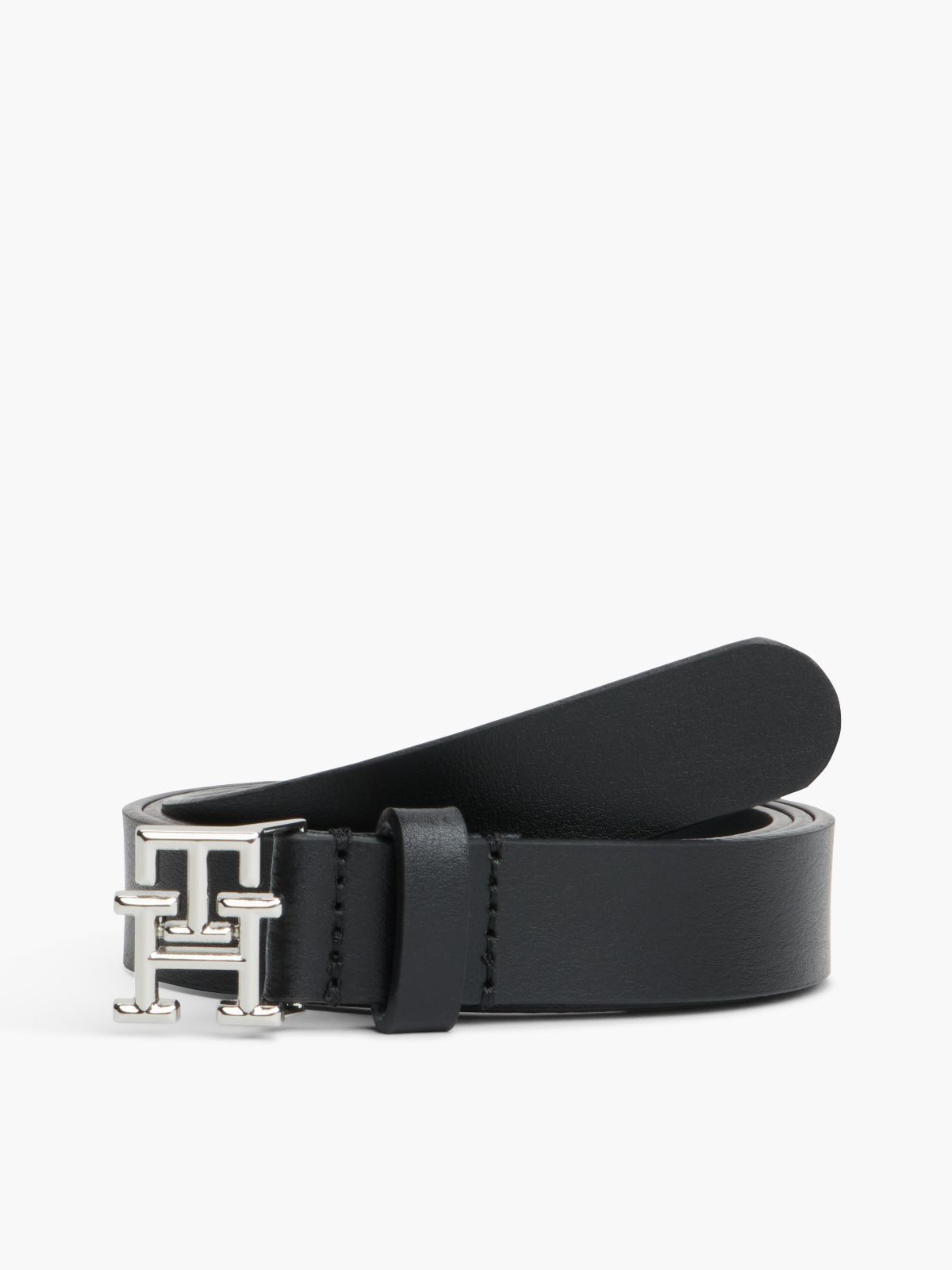 TH Emblem Plaque Leather Belt — Black