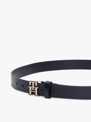 blauw leren riem met th-embleem voor dames - tommy hilfiger