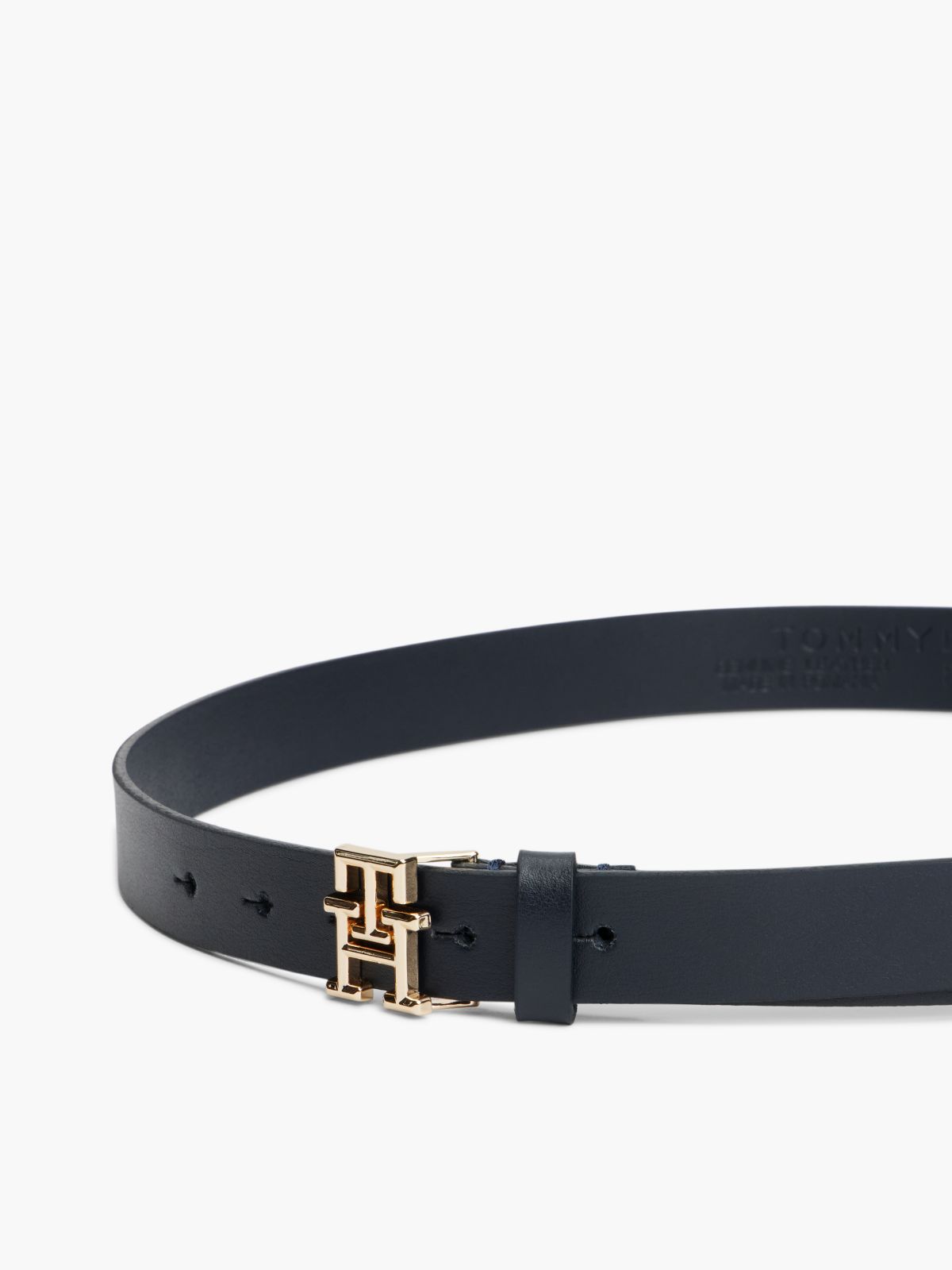TH Emblem Plaque Leather Belt — Blue