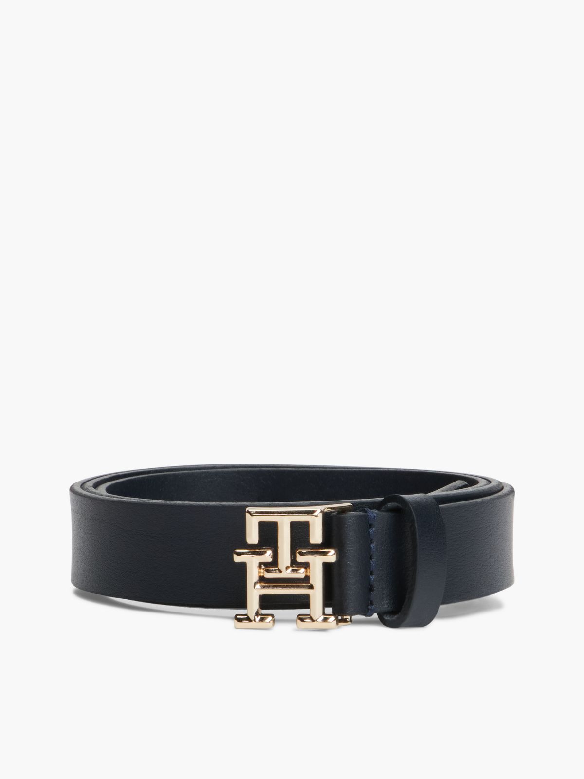 TH Emblem Plaque Leather Belt — Blue
