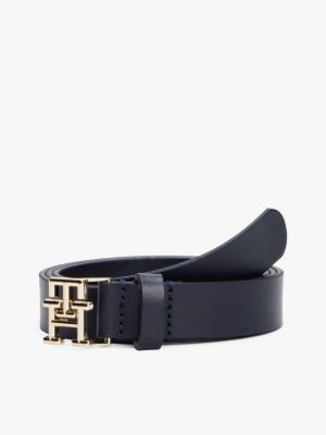 blue leren riem met th-embleem voor dames - tommy hilfiger