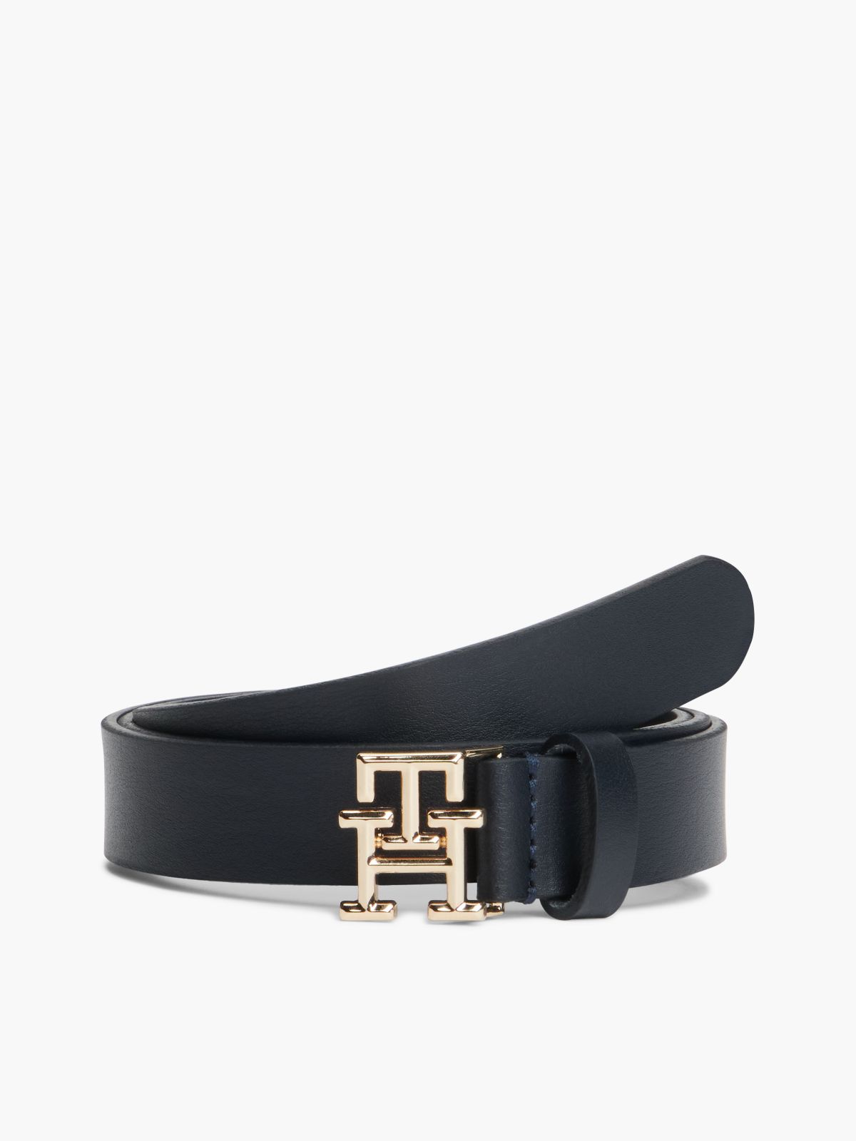TH Emblem Plaque Leather Belt — Blue