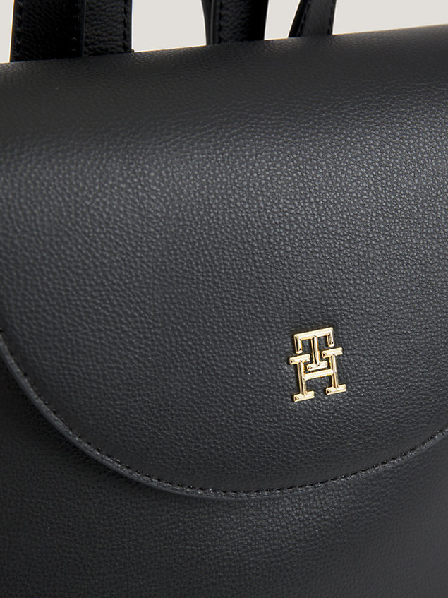 black th monogram plaque staple backpack for women tommy hilfiger