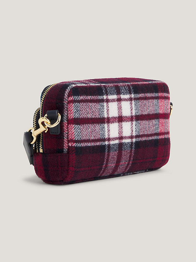 blue iconic tartan check crossover camera bag for women tommy hilfiger