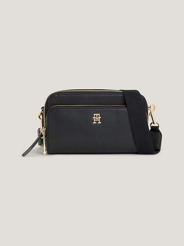 black iconic th monogram crossover camera bag for women tommy hilfiger