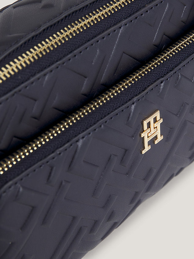 blue iconic embossed th monogram crossover camera bag for women tommy hilfiger