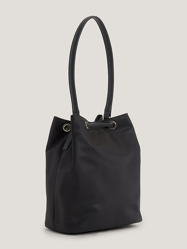 black drawstring recycled bucket bag for women tommy hilfiger