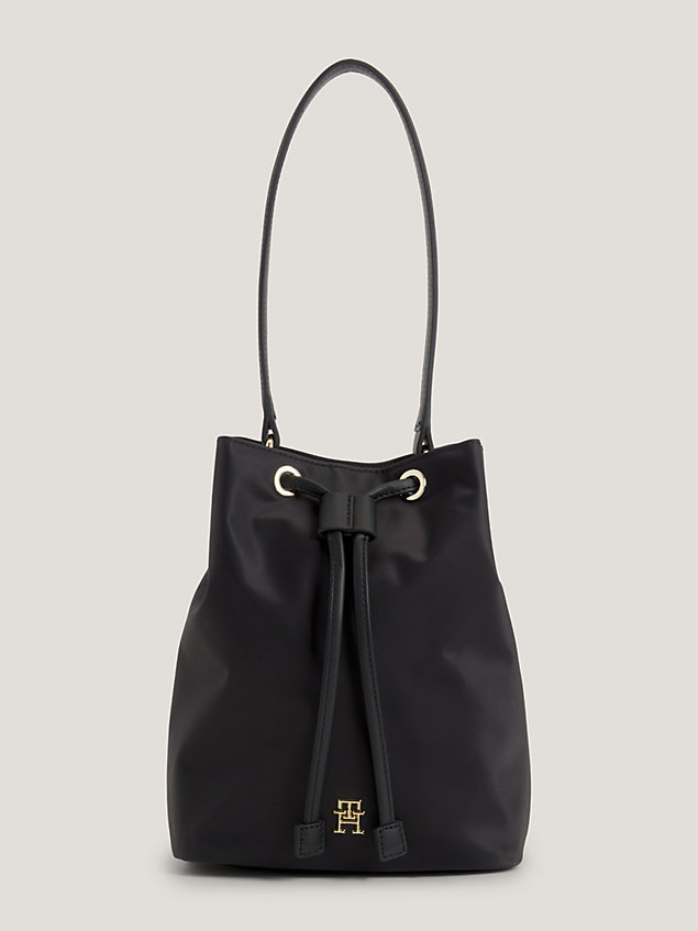 black drawstring recycled bucket bag for women tommy hilfiger
