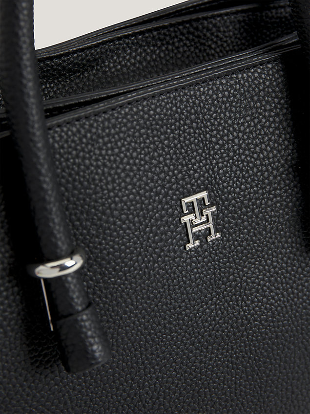 black th monogram satchel mit strukturiertem finish für damen - tommy hilfiger
