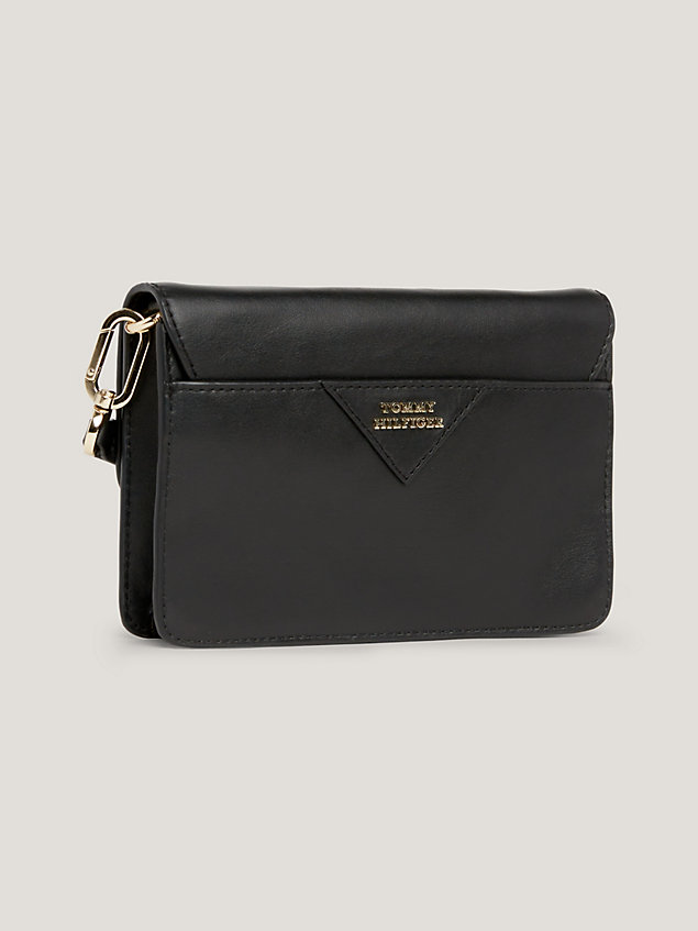 black small leather push lock crossover bag for women tommy hilfiger